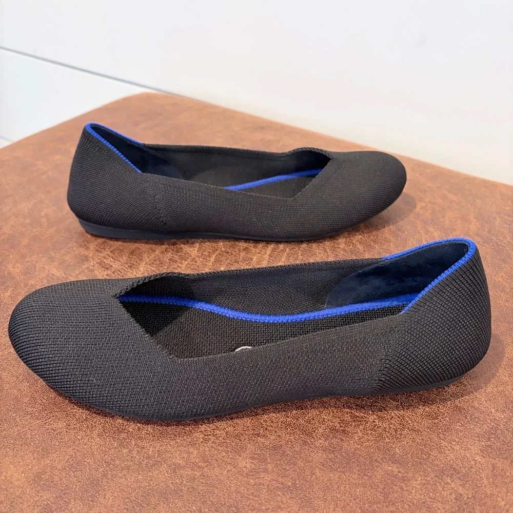 Rothy’s Black Knit Round Ballet Flats Minimalist Quiet Luxury 7.5 Like New - Picture 6 of 10